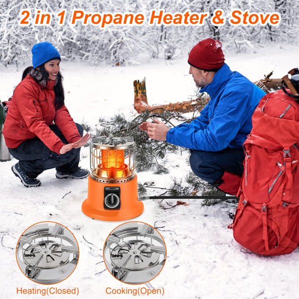 3000W 2 In 1 Portable Propane Heater & Stove - 360° Far-Infrared Heating With Stepless Flame Adjustment, Compatible With Butane/Isobutane, Perfect For Camping RV Backyard Gatherings