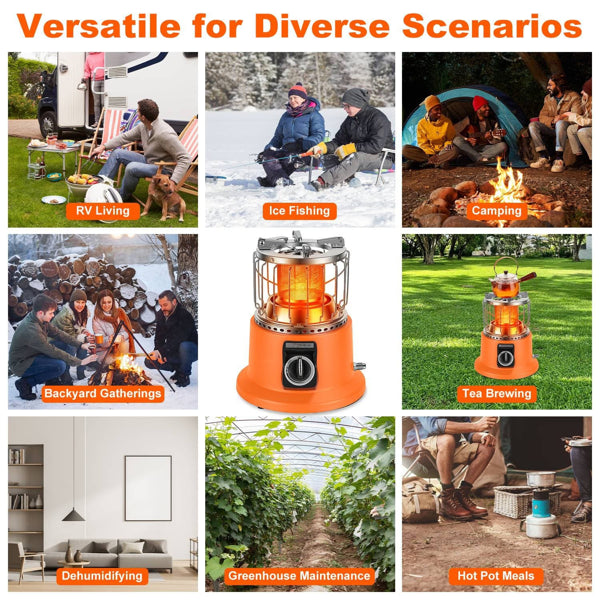 3000W 2 In 1 Portable Propane Heater & Stove - 360° Far-Infrared Heating With Stepless Flame Adjustment, Compatible With Butane/Isobutane, Perfect For Camping RV Backyard Gatherings