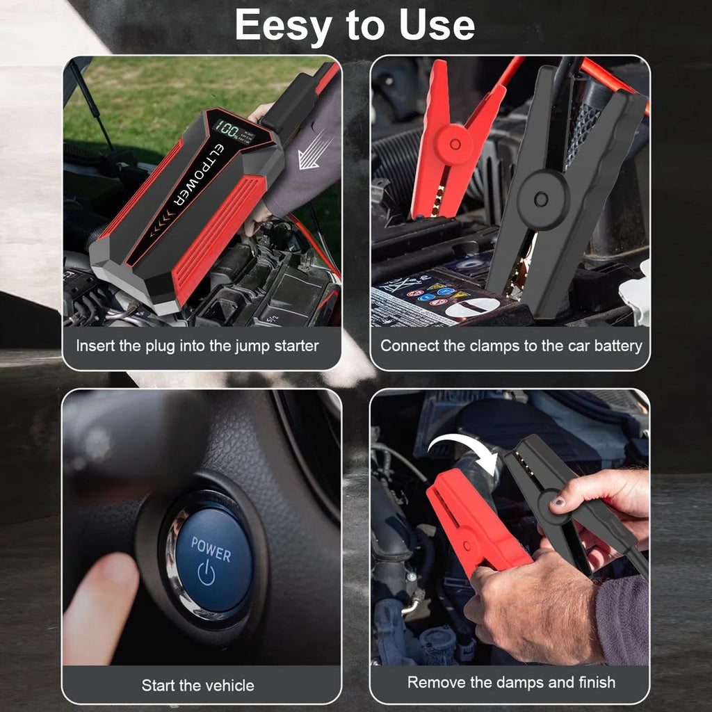 Car Emergency Battery Booster, 2000A Peak 12V Power Box With Fast Charging Output, For High Displacement Engines, Portable Booster Power Bank, 9.05 X 5,11 X 1.76 In