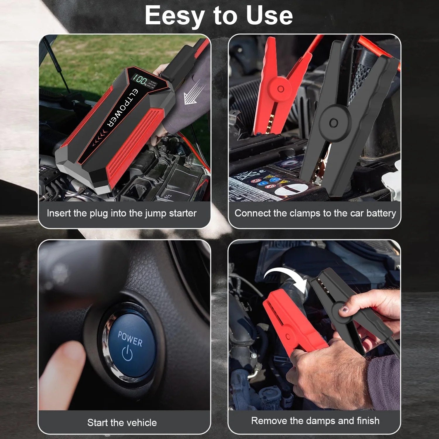 Car Emergency Battery Booster, 2000A Peak 12V Power Box With Fast Charging Output, For High Displacement Engines, Portable Booster Power Bank, 9.05 X 5,11 X 1.76 In